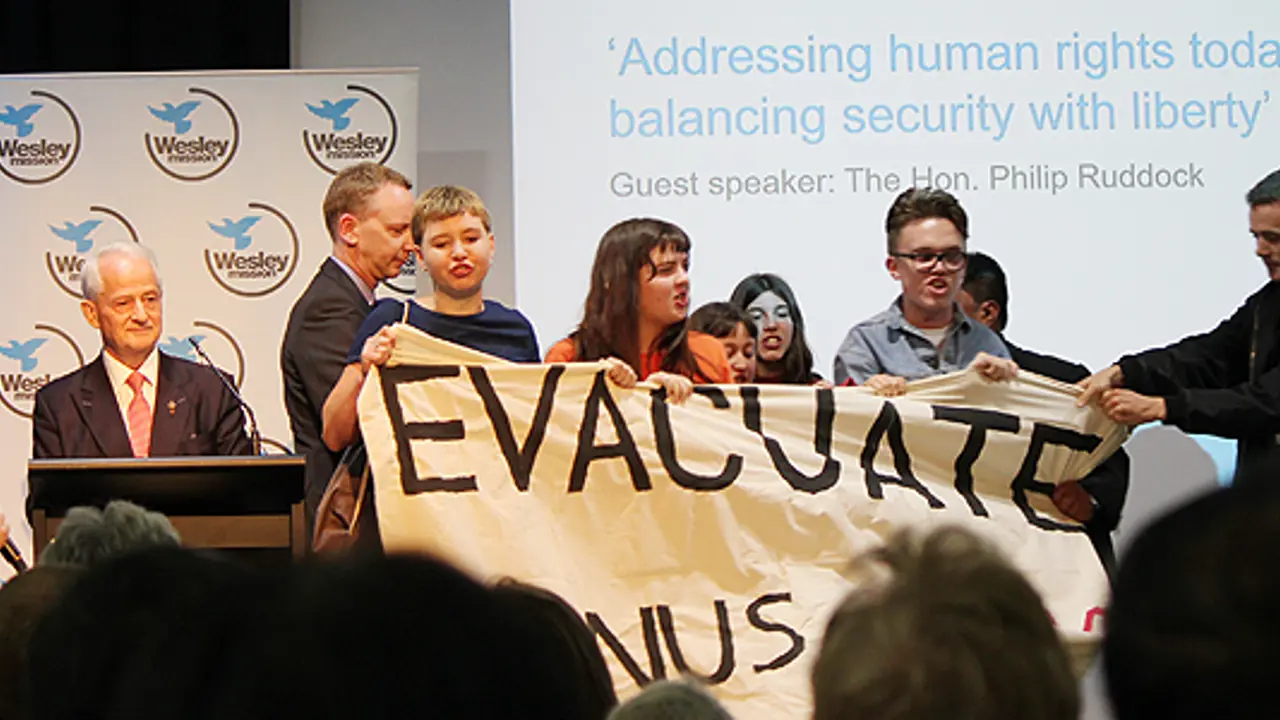 Protesters Interrupt Ruddock at Gordon Moyes Lecture